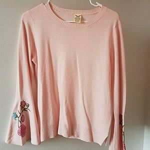 Embroidered bell sleeve top